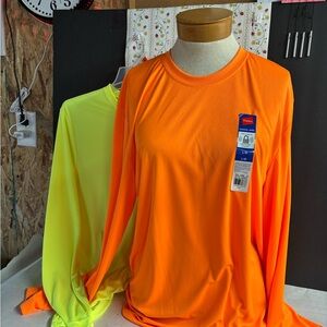 2 Hanes Cool Dri Long Sleeve Shirt - Neon Yellow & Safety Orange size L